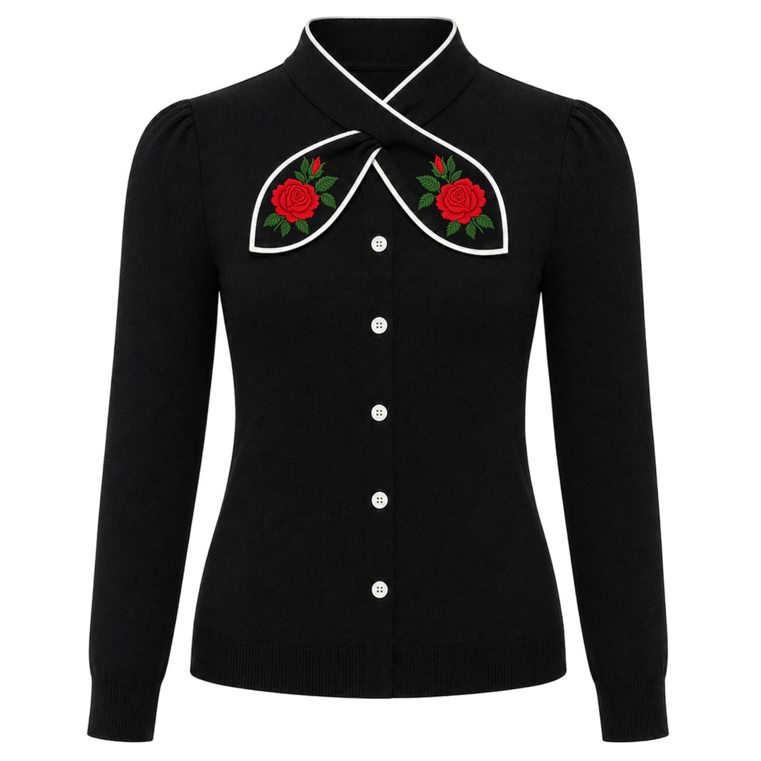 Dame vintage striktrøje med kolibri broderi