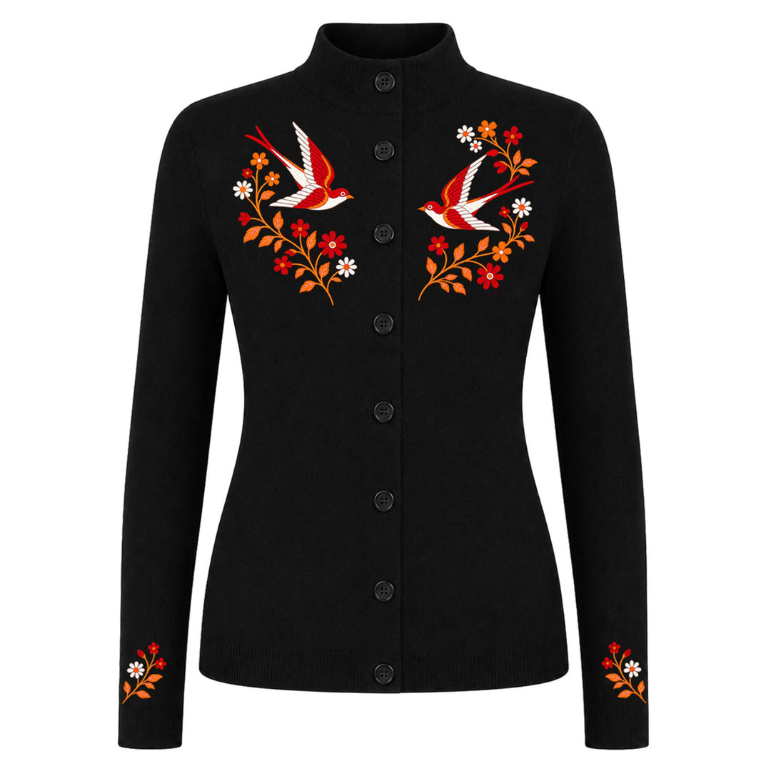 Dame vintage striktrøje med kolibri broderi