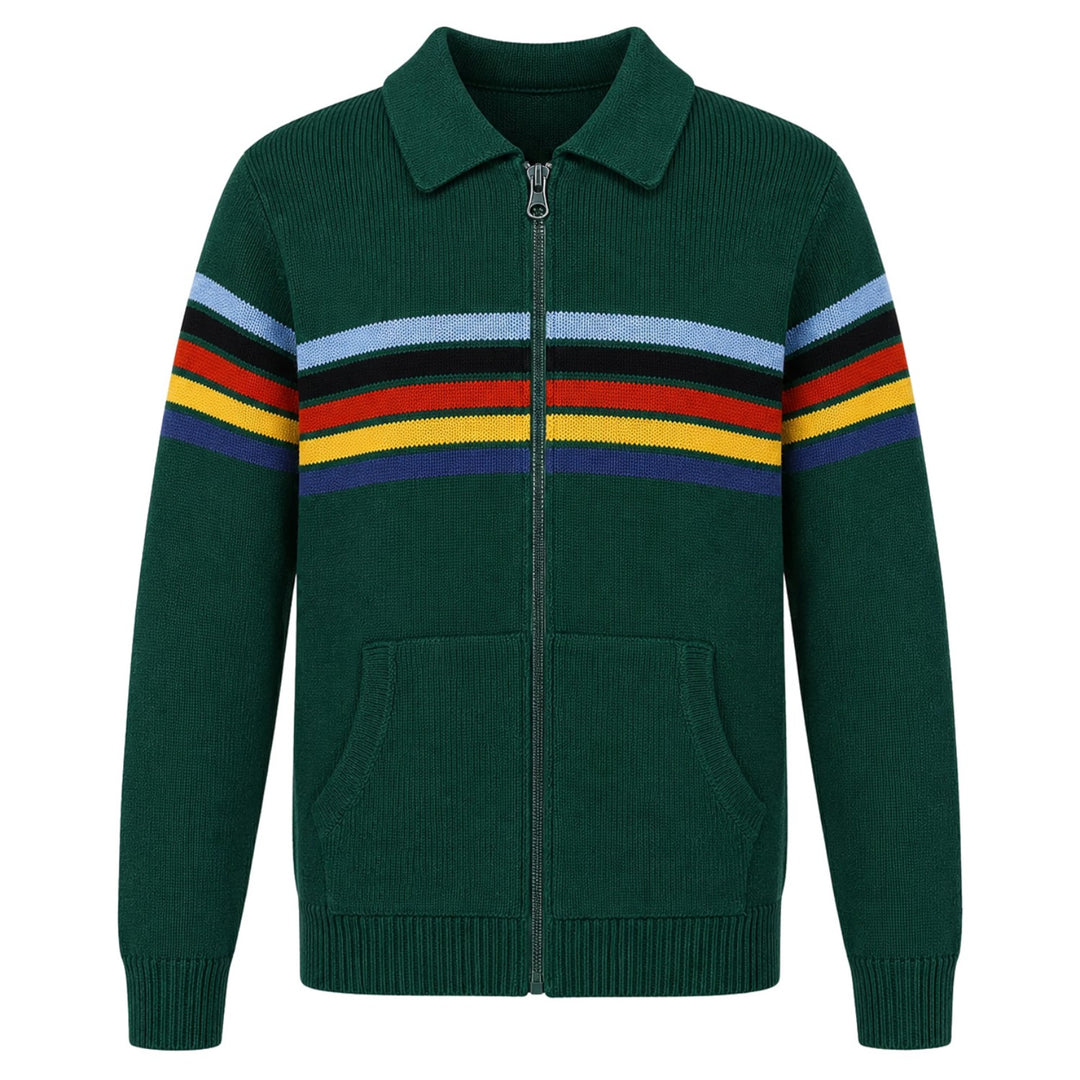 Herre Vintage Brun Klassisk Rutete Jacquardstrikket Cardigan