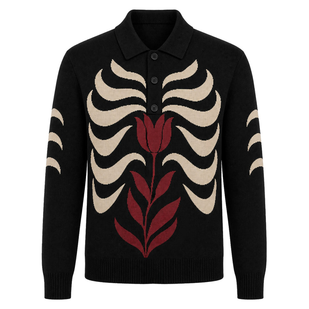 Herre Vintage Brun Klassisk Rutete Jacquardstrikket Cardigan