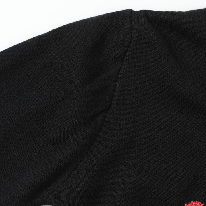 Women's Black Dark Romantic Black Cat & Red Rose Bell Sleeve Knit Cardigan