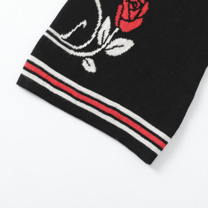 Women's Black Dark Romantic Black Cat & Red Rose Bell Sleeve Knit Cardigan