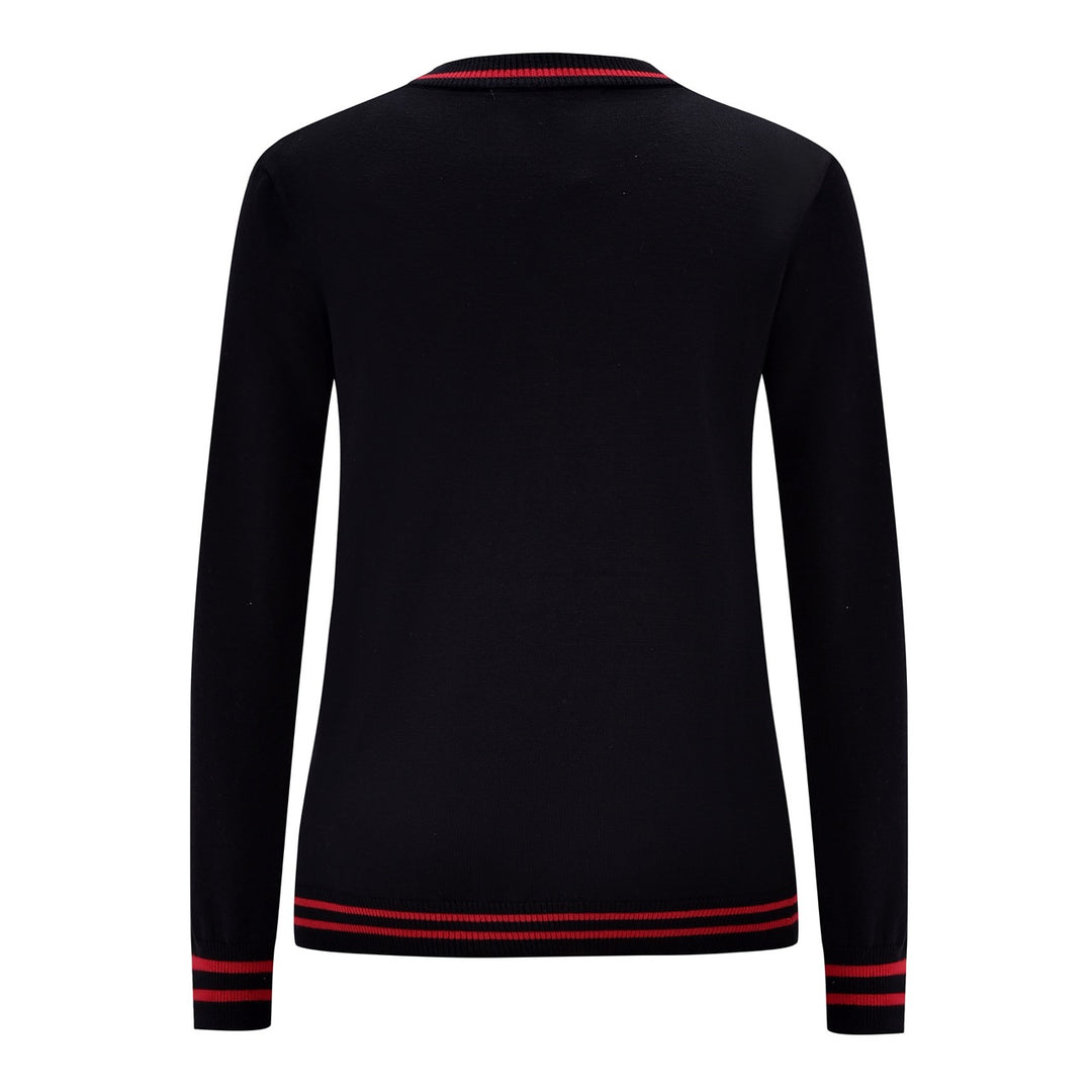 Dame Sort Mock Neck Botanisk Blomstret Jacquard Striktrøje