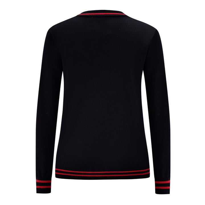 Dame Sort Mock Neck Botanisk Blomstret Jacquard Striktrøje