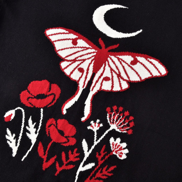 Dame Sort Mock Neck Botanisk Blomstret Jacquard Striktrøje