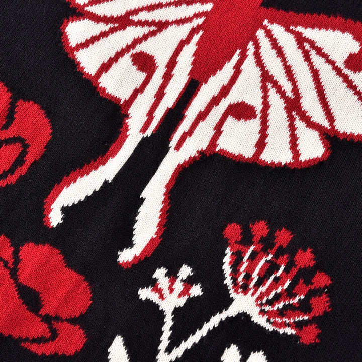 Dame Sort Mock Neck Botanisk Blomstret Jacquard Striktrøje