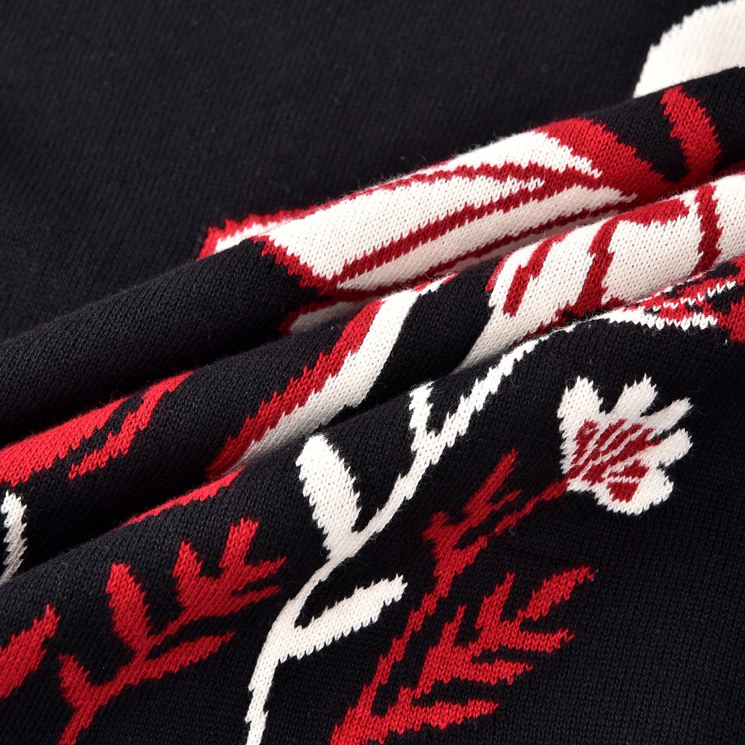 Dame Sort Mock Neck Botanisk Blomstret Jacquard Striktrøje