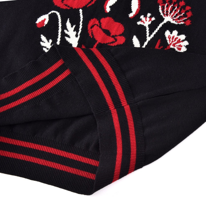 Dame Sort Mock Neck Botanisk Blomstret Jacquard Striktrøje