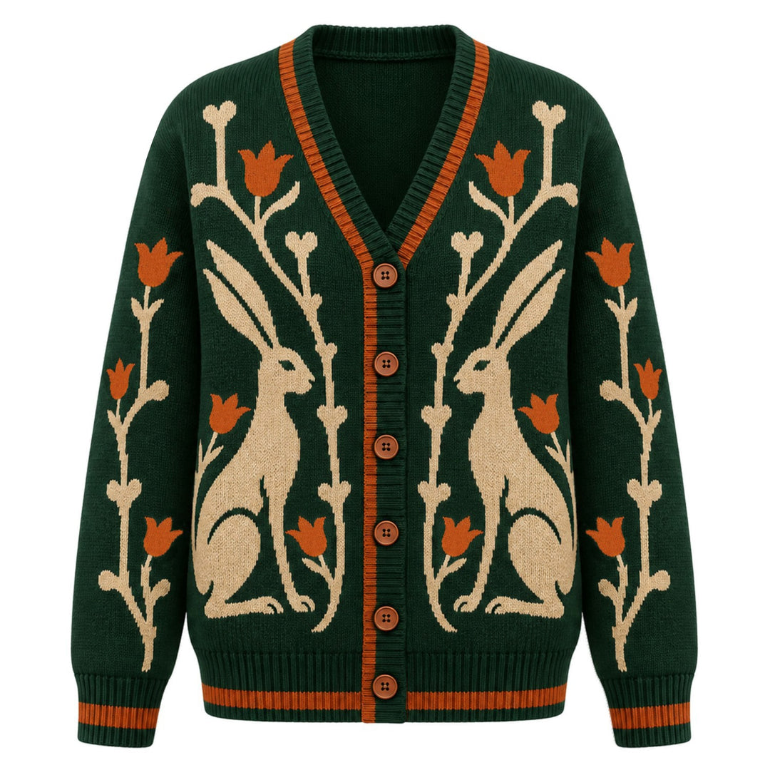 Dame Vintage Puddel Kunst Streetwear Jacquard Striktrøje