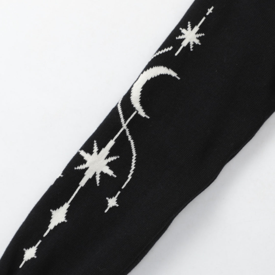 Women's Black Mystical Sun & Moon Jacquard Knit Cardigan - Cropped Length