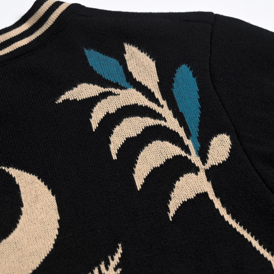 Cardigan de Malha Feminino Gótico Escuro Místico com Jacquard de Borboleta e Decote em V