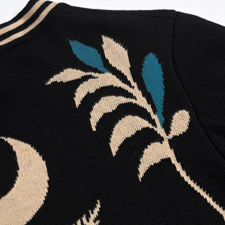 Cardigan de Malha Feminino Gótico Escuro Místico com Jacquard de Borboleta e Decote em V