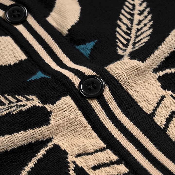 Cardigan de Malha Feminino Gótico Escuro Místico com Jacquard de Borboleta e Decote em V