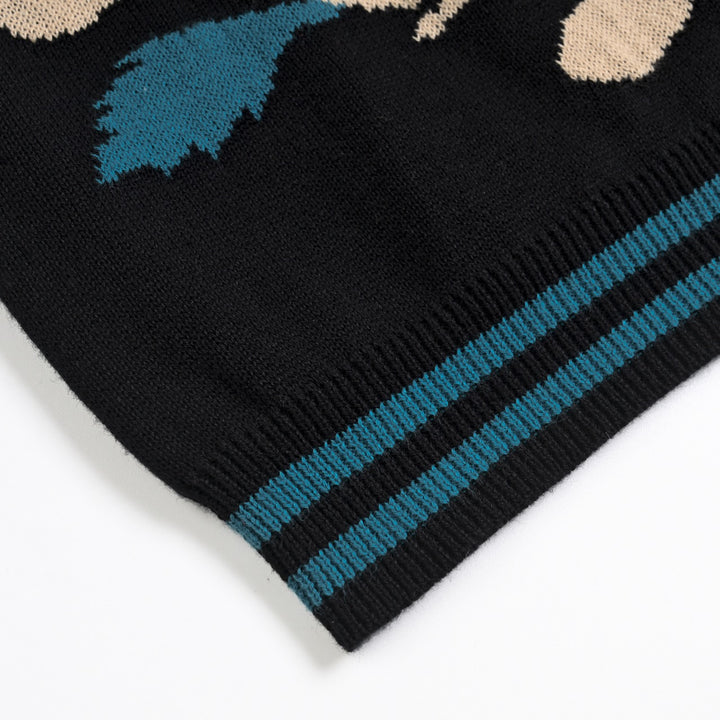 Cardigan de Malha Feminino Gótico Escuro Místico com Jacquard de Borboleta e Decote em V