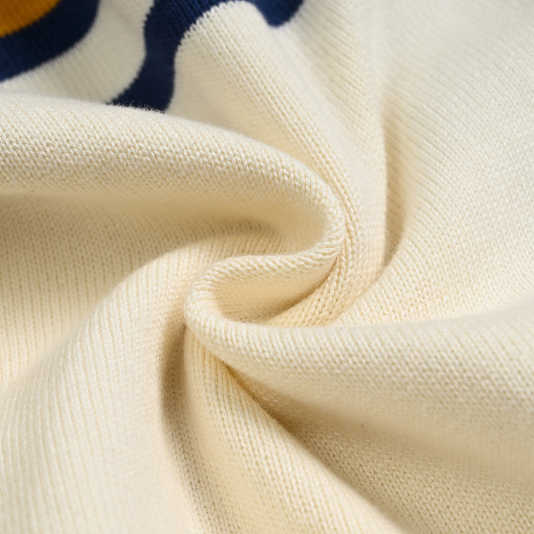 Herre Beige 70-talls Sporty Collegiate Hette Strikket Cardigan