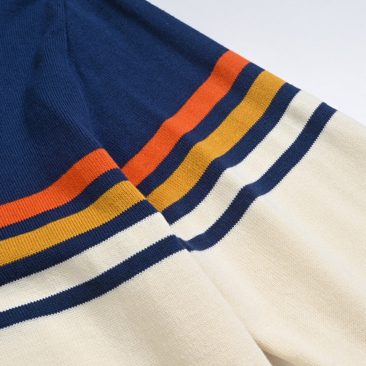 Herre Beige 70-talls Sporty Collegiate Hette Strikket Cardigan