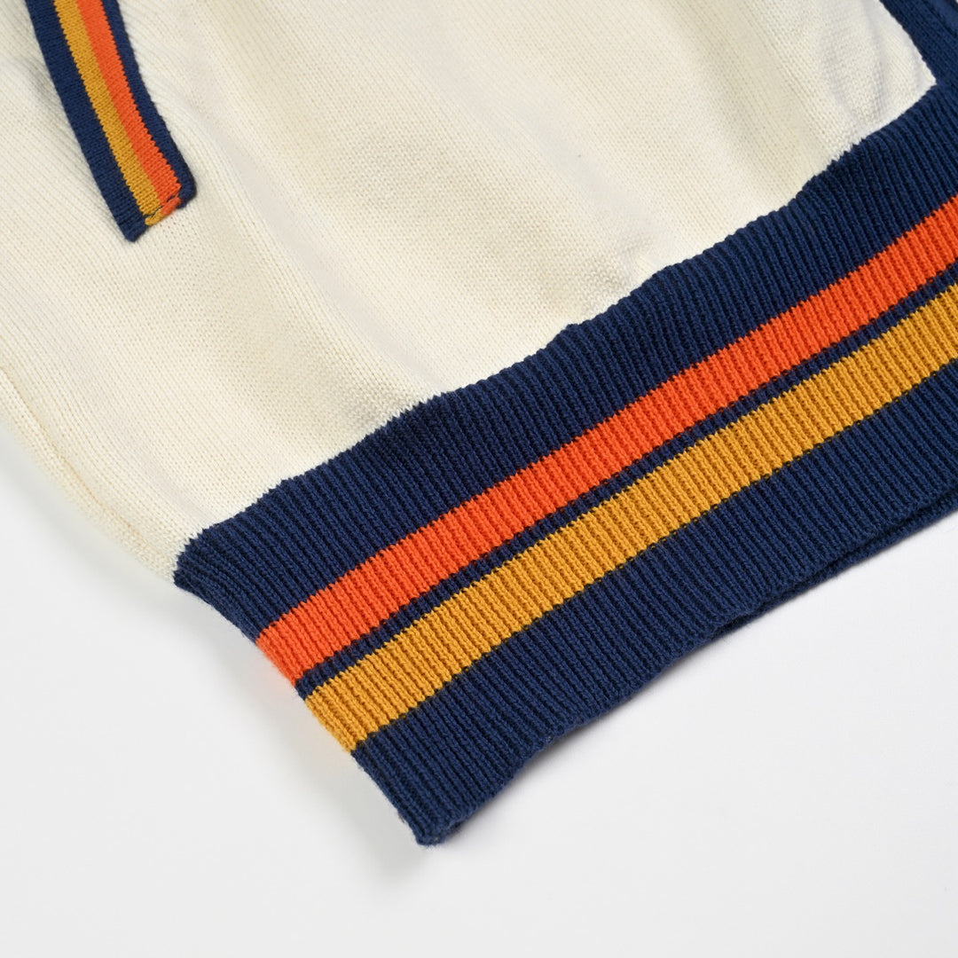 Herre Beige 70-talls Sporty Collegiate Hette Strikket Cardigan