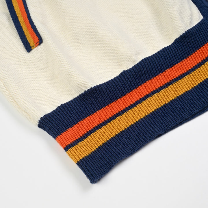 Herre Beige 70-talls Sporty Collegiate Hette Strikket Cardigan