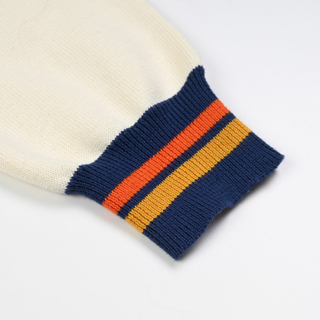 Herre Beige 70-talls Sporty Collegiate Hette Strikket Cardigan