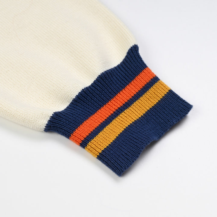 Herre Beige 70-talls Sporty Collegiate Hette Strikket Cardigan