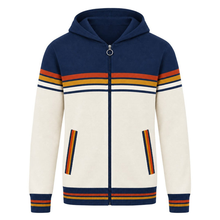 Herre Beige 70-talls Sporty Collegiate Hette Strikket Cardigan