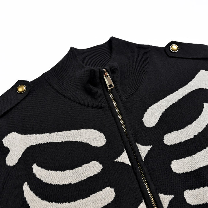 Herre Sort Skull Punk Lomme Rullekrave Lynlås Strik Cardigan