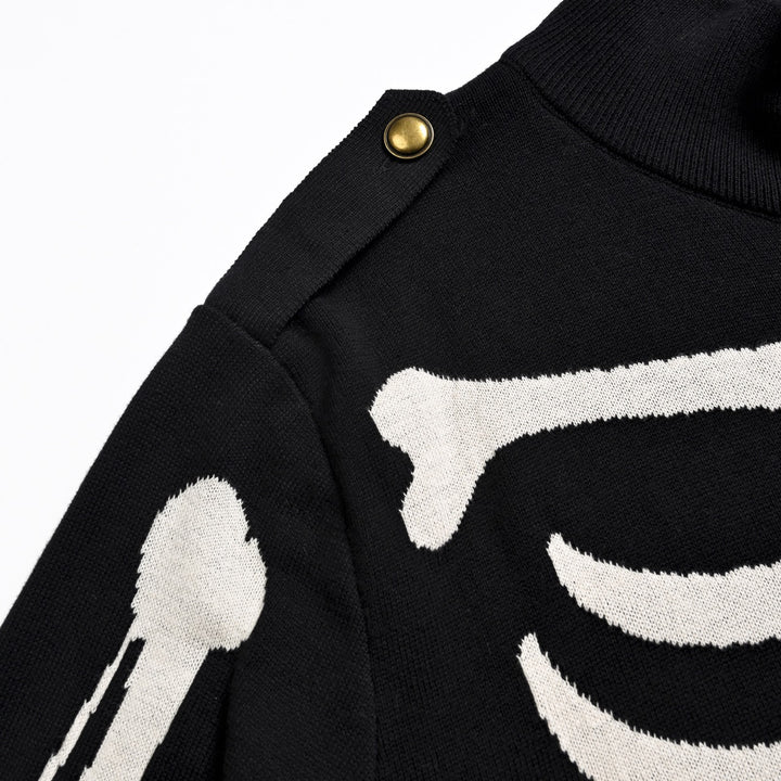 Herre Sort Skull Punk Lomme Rullekrave Lynlås Strik Cardigan