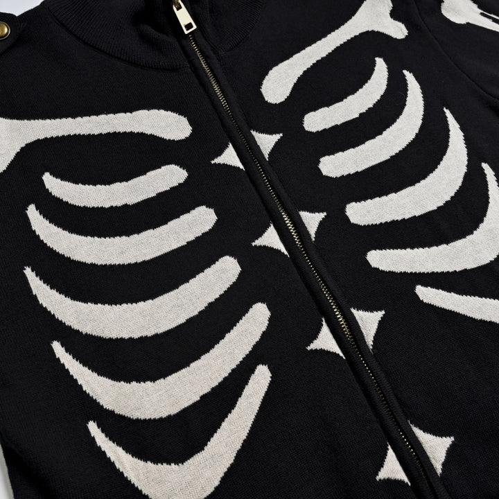 Herre Sort Skull Punk Lomme Rullekrave Lynlås Strik Cardigan