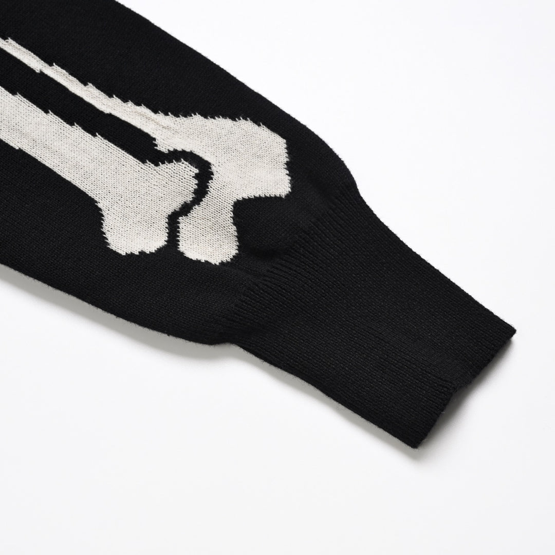 Herre Sort Skull Punk Lomme Rullekrave Lynlås Strik Cardigan