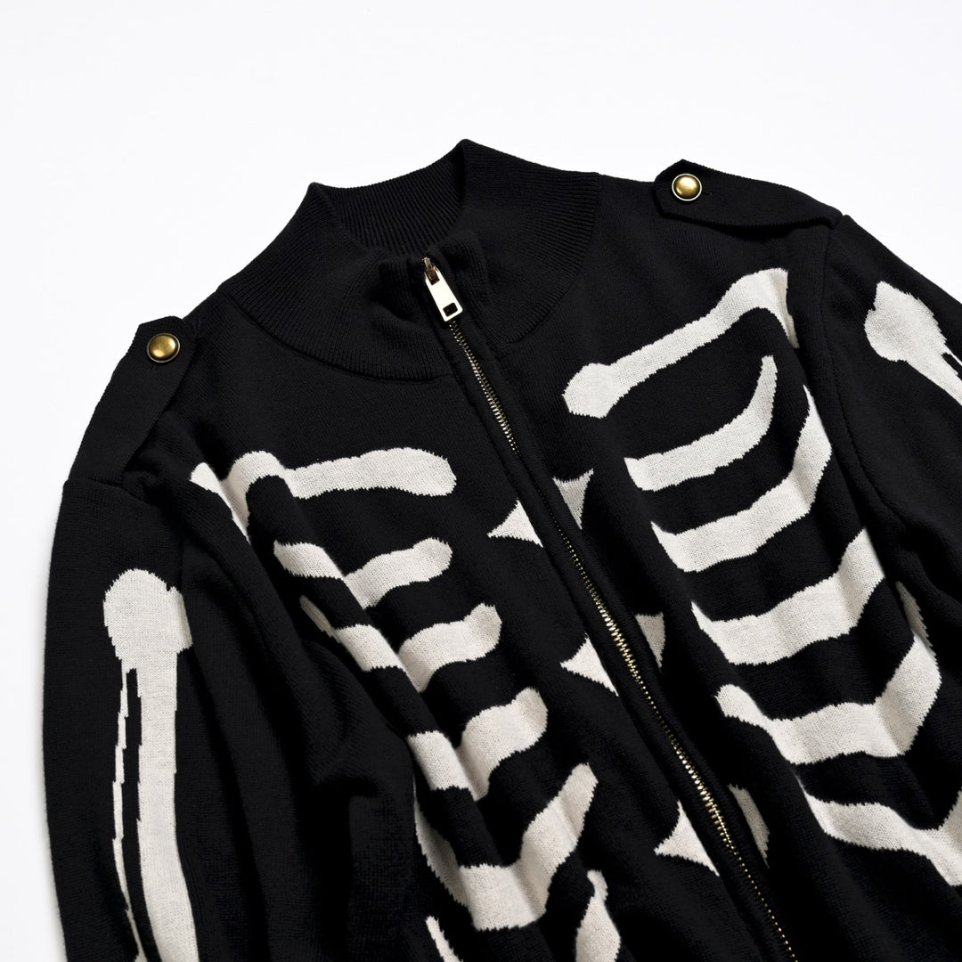 Herre Sort Skull Punk Lomme Rullekrave Lynlås Strik Cardigan