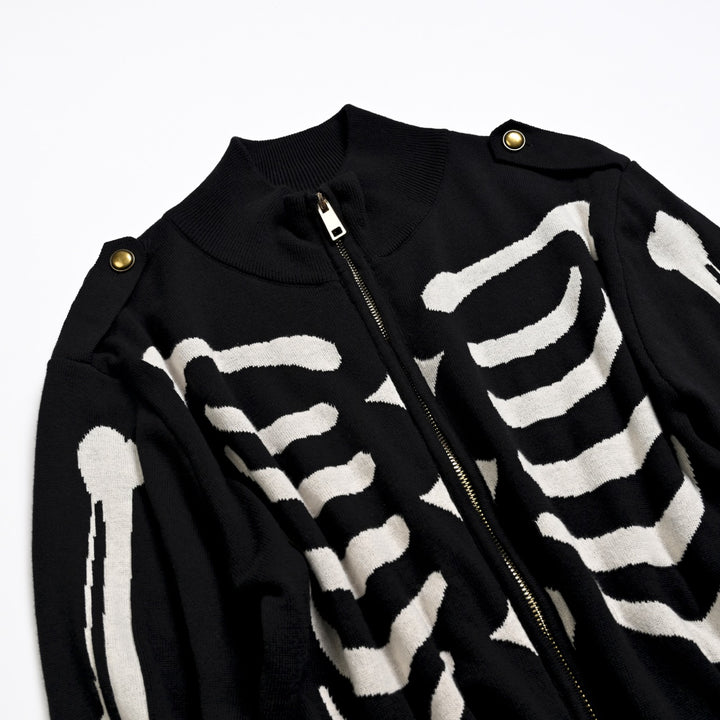 Herre Sort Skull Punk Lomme Rullekrave Lynlås Strik Cardigan