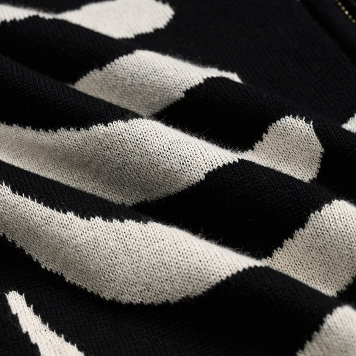 Herre Sort Skull Punk Lomme Rullekrave Lynlås Strik Cardigan