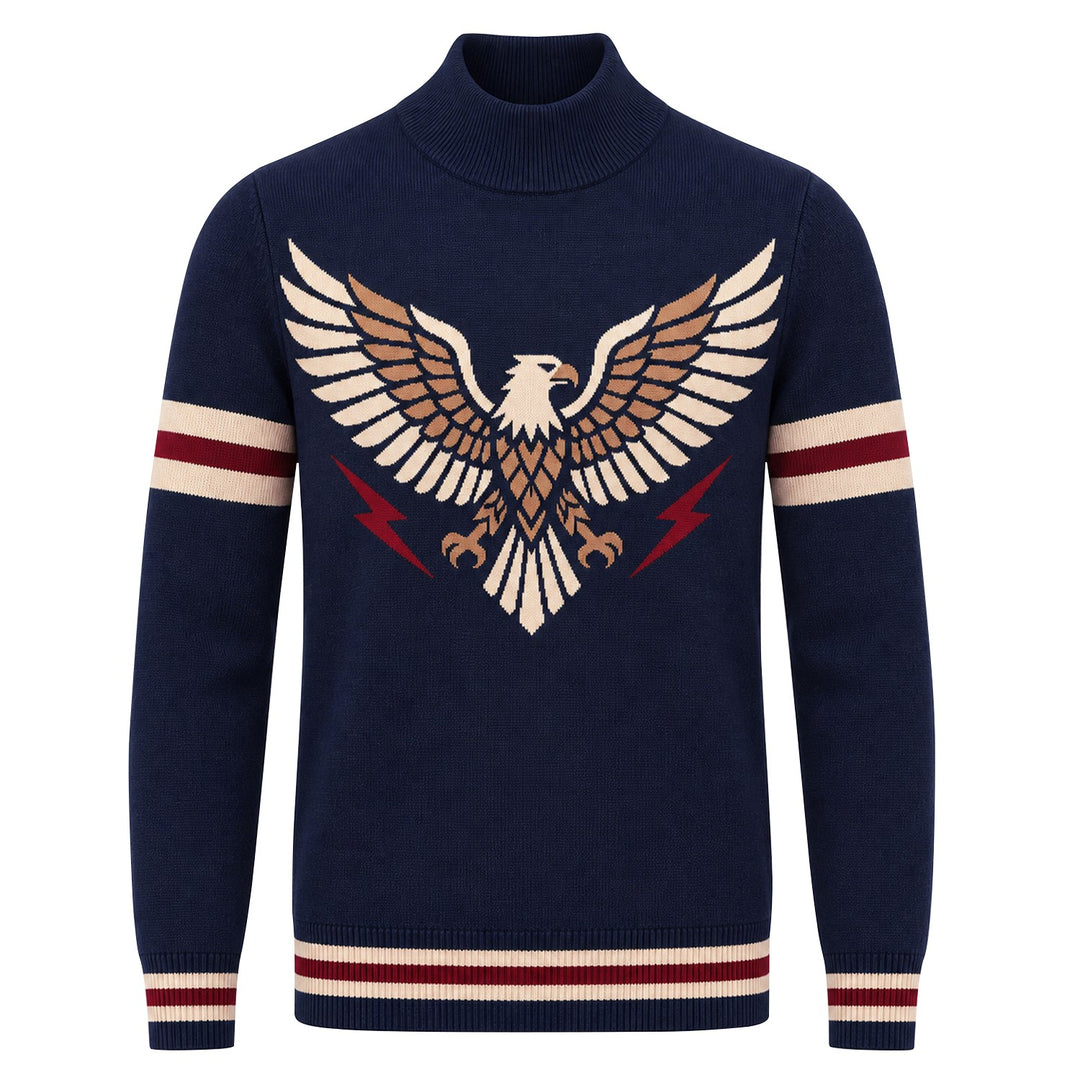 Camisola Retro Anos 70 Preta com Bulldog Francês em Jacquard para Homem