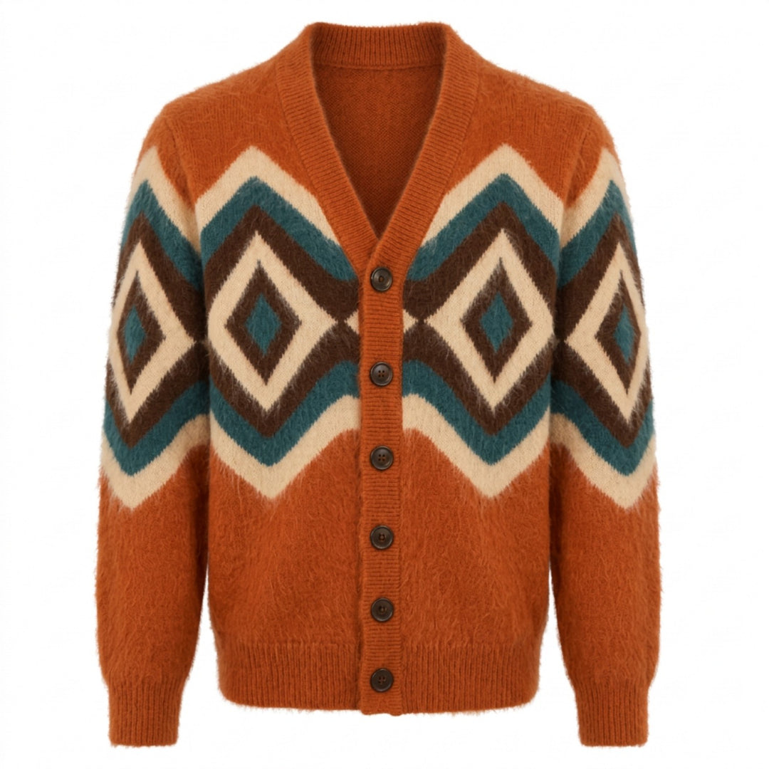 Ropa de punto de felpa jacquard vintage de perro azul para hombre