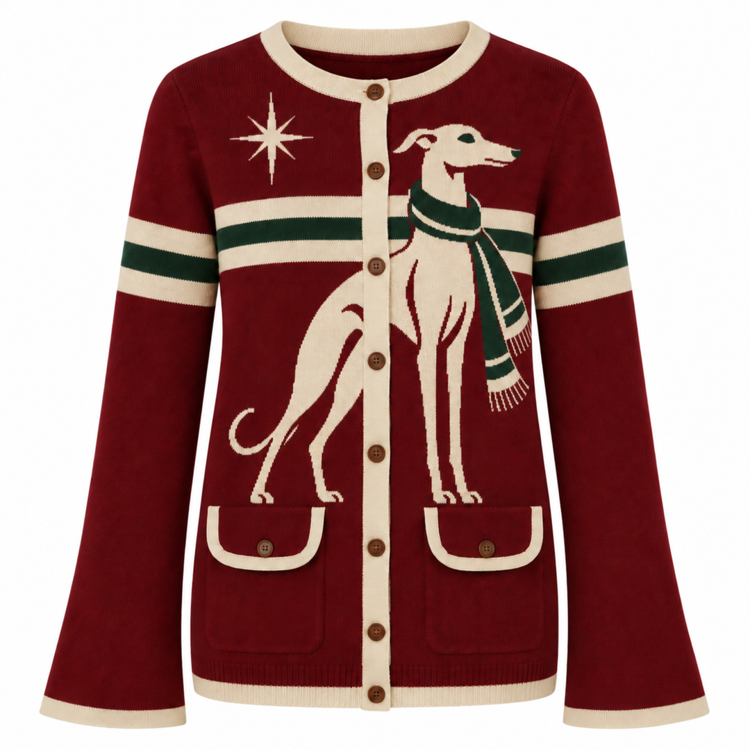 Malha Jacquard Vintage de Mulher com Arte de Caniche