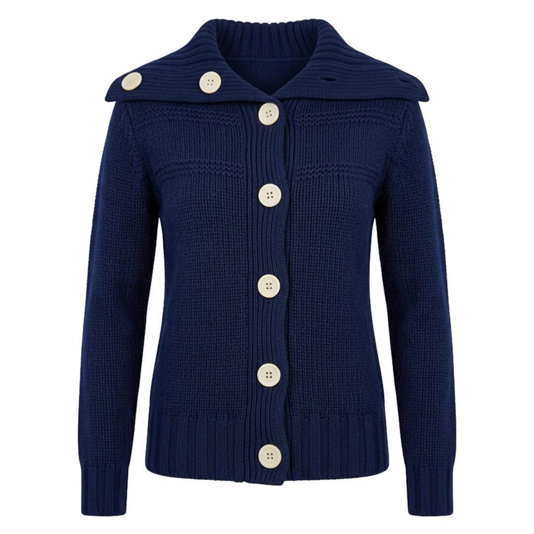 Women's Navy Blue Vintage Nautical Collegiate Lapel Knit Cardigan