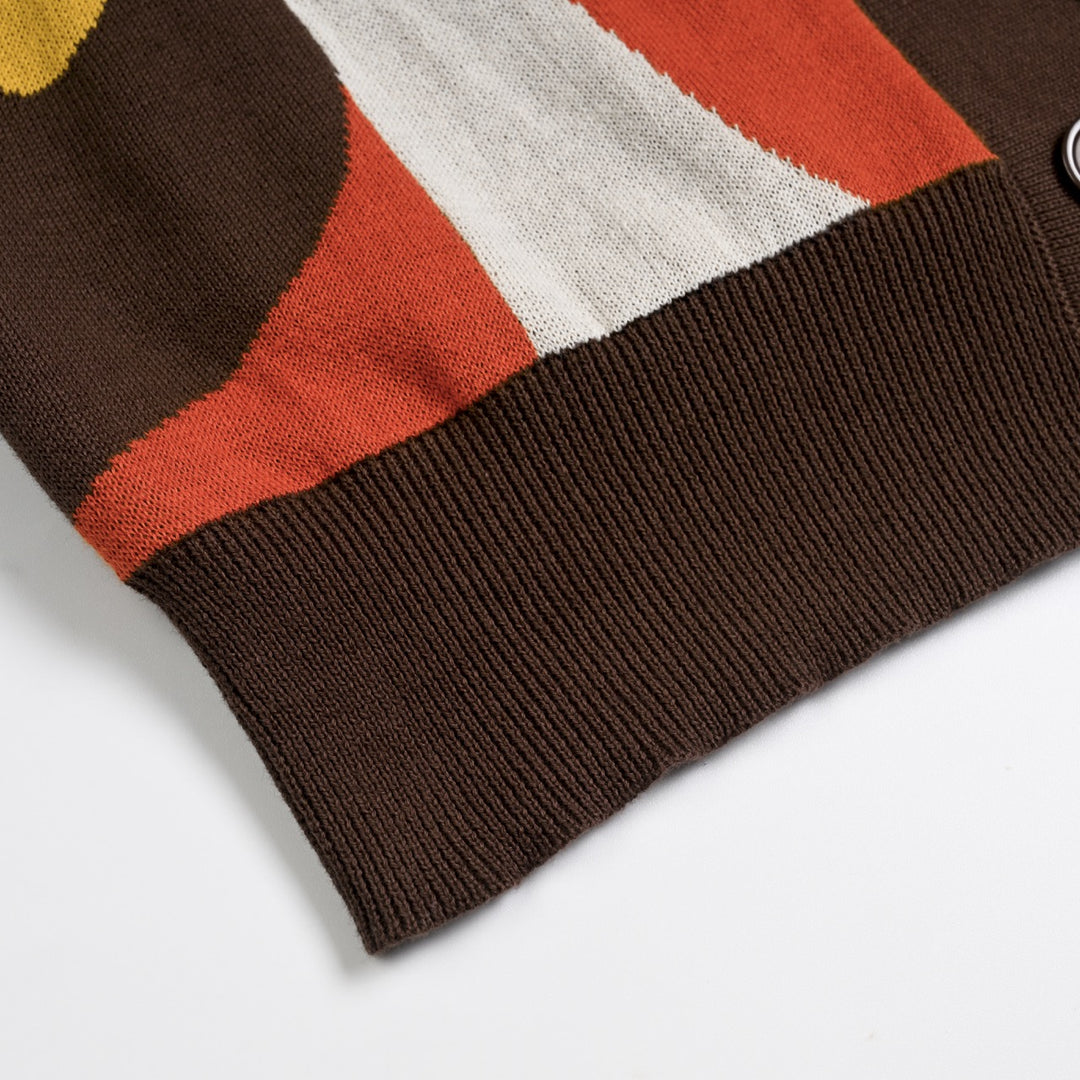 Cardigan en maille à portrait artistique des années 70 pour femme - Longueur courte