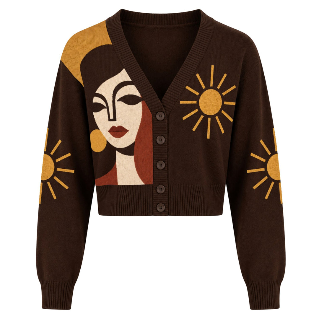Cardigan de Malha com Capuz Vintage dos Anos 70 para Mulher - Comprimento Curto