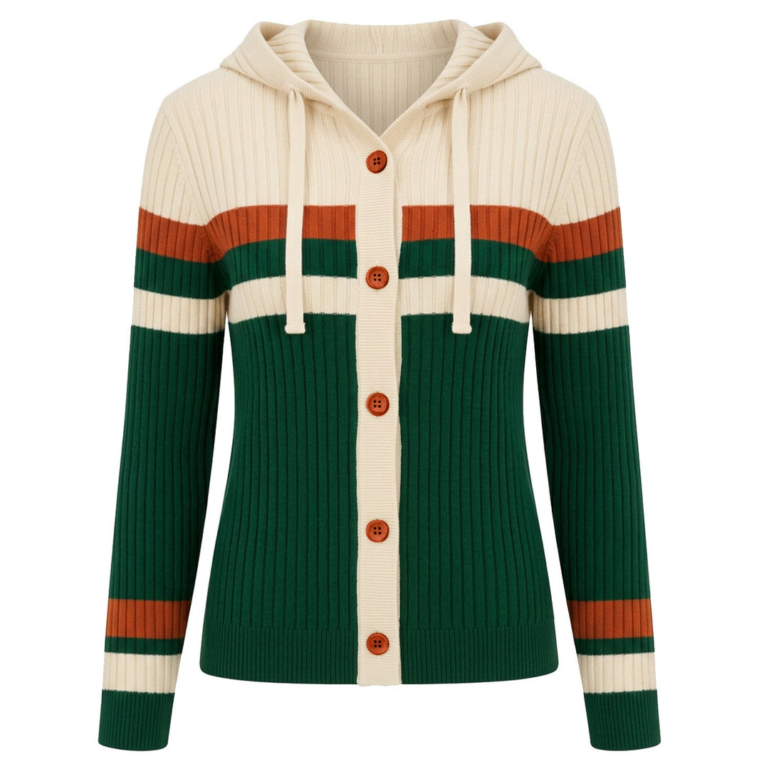 Men's Green Vintage Sporty Collegiate Hooded Knit Cardigan