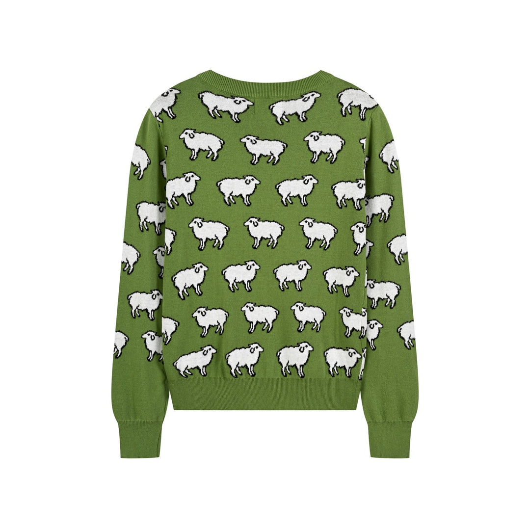 Dame Grøn 70'er Vintage Fantasifuld Landlig Dyre Jacquardstrikket Sweater