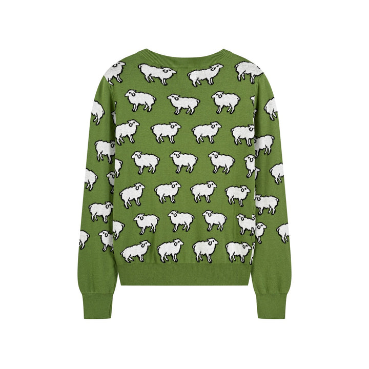 Dame Grøn 70'er Vintage Fantasifuld Landlig Dyre Jacquardstrikket Sweater