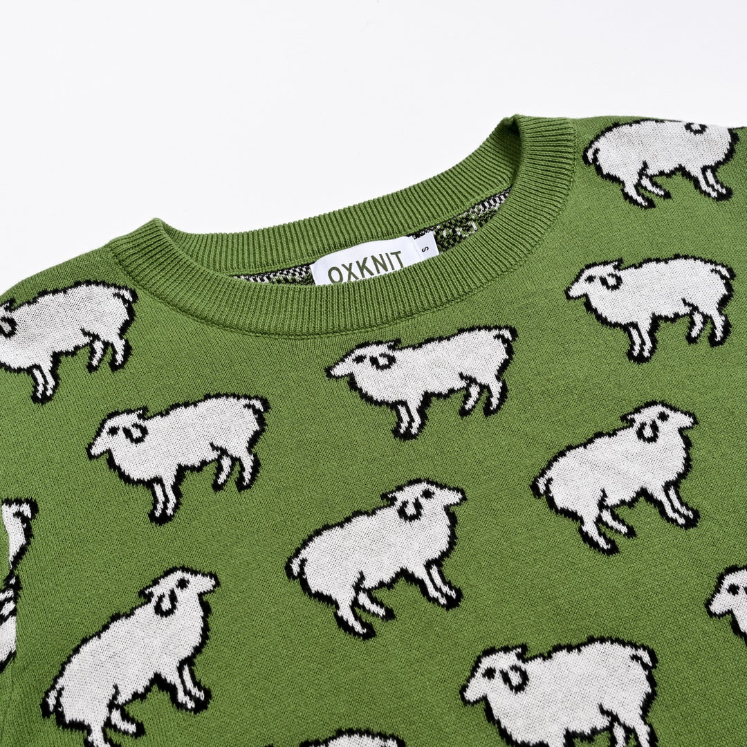 Dame Grøn 70'er Vintage Fantasifuld Landlig Dyre Jacquardstrikket Sweater