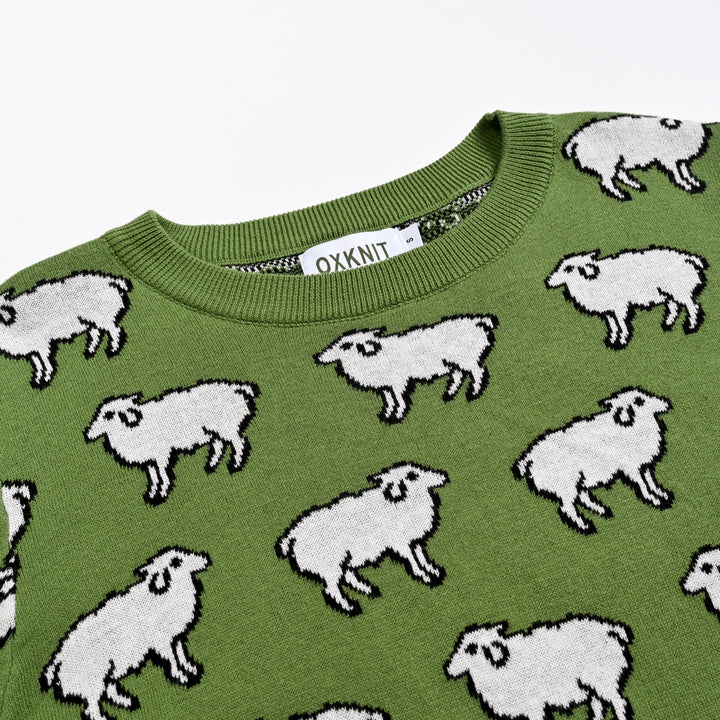 Dame Grøn 70'er Vintage Fantasifuld Landlig Dyre Jacquardstrikket Sweater