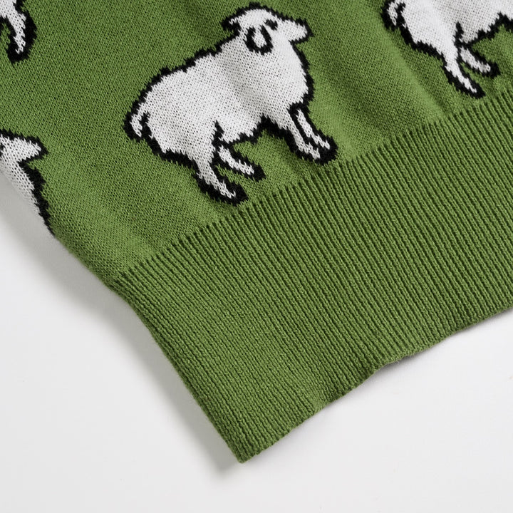 Dame Grøn 70'er Vintage Fantasifuld Landlig Dyre Jacquardstrikket Sweater