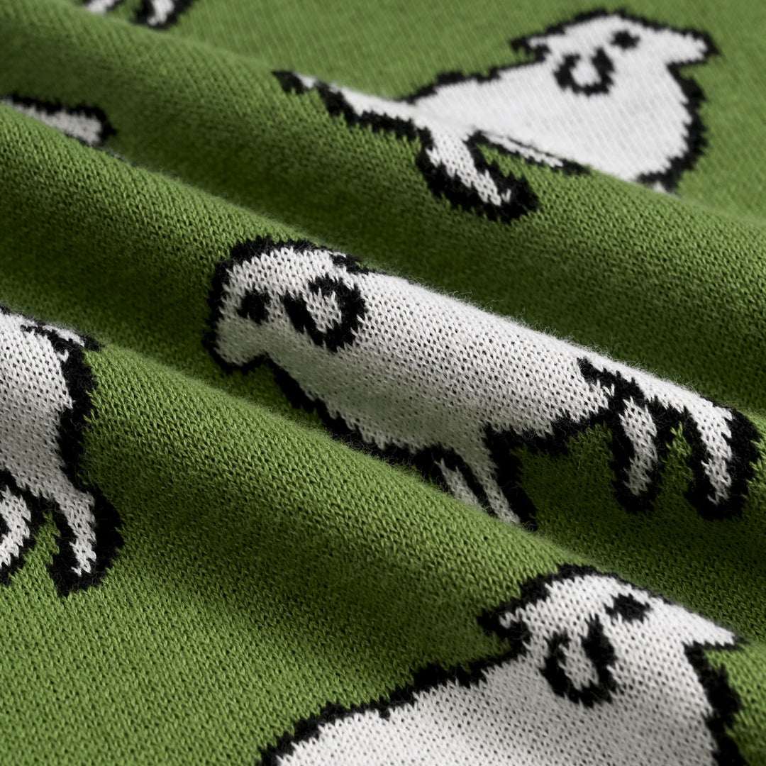 Dame Grøn 70'er Vintage Fantasifuld Landlig Dyre Jacquardstrikket Sweater