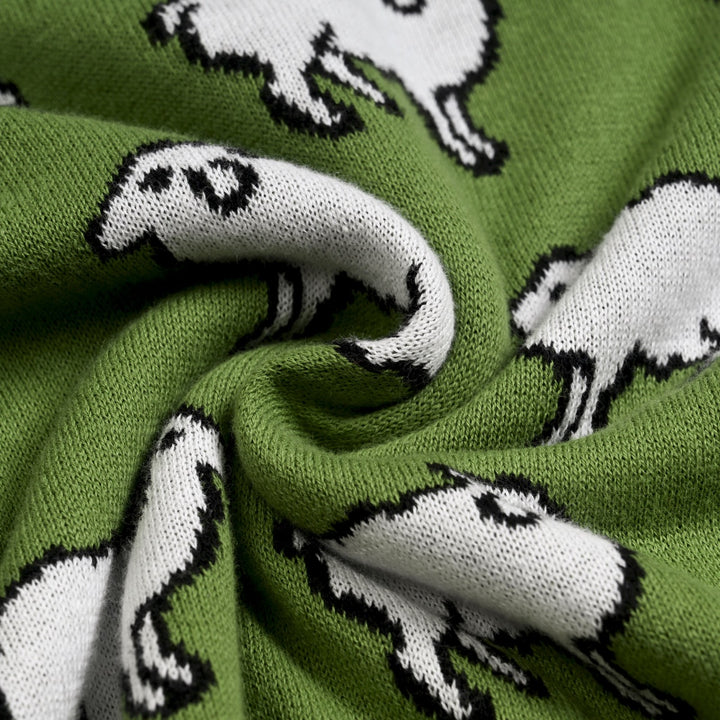 Dame Grøn 70'er Vintage Fantasifuld Landlig Dyre Jacquardstrikket Sweater