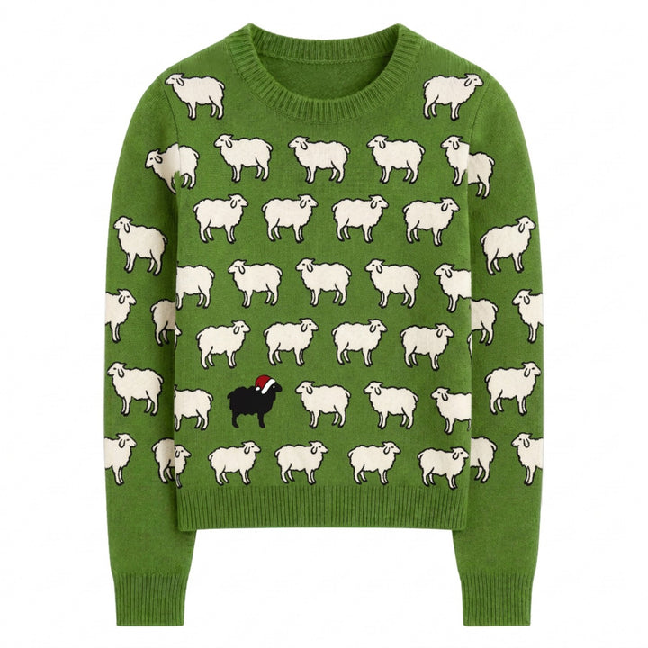 Women's Green 70s Vintage Whimsical Countryside Animal Jacquard Knit Sweater