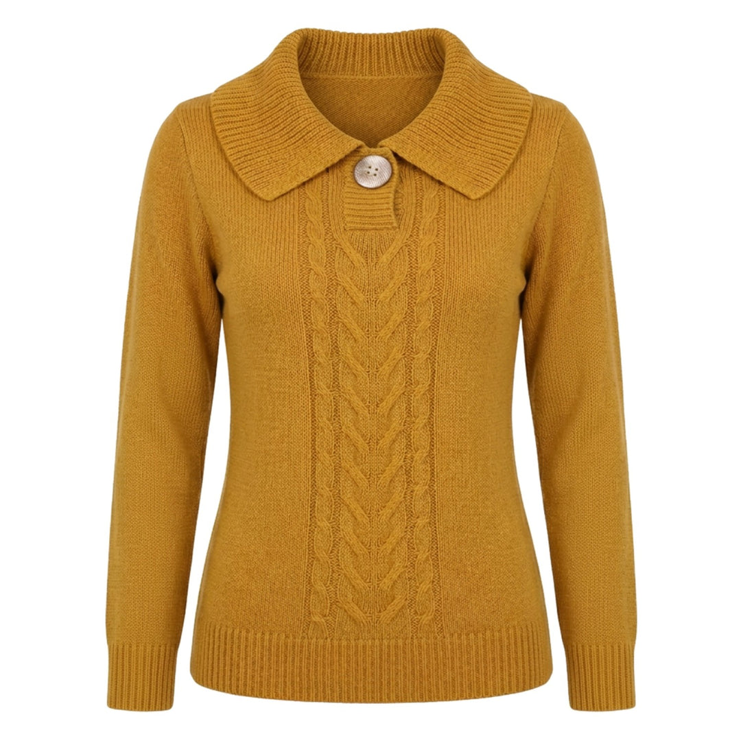 Women's Mustard Yellow 70s Vintage Preppy Artsy Polo Neck Knit Sweater