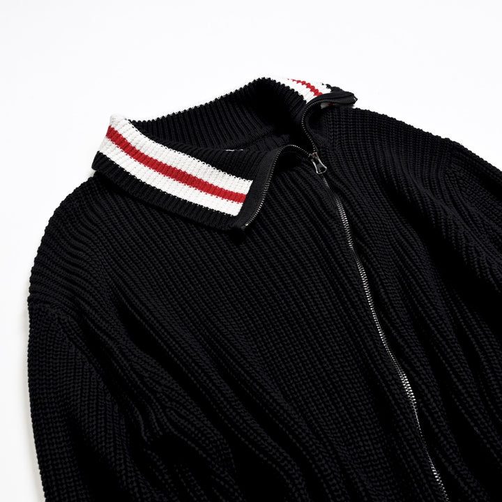Herre svart asymmetrisk glidelås jacquard strikket cardigan med sjalkrage