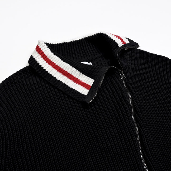 Herre svart asymmetrisk glidelås jacquard strikket cardigan med sjalkrage